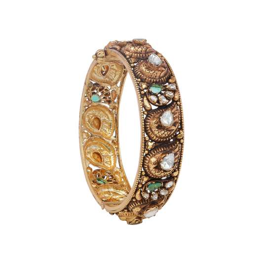 Heritage Naga Bangle with Kundan Drops and Emerald Accents