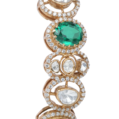 Zarina Emerald Halo Bangle with Crystal Polki Accents