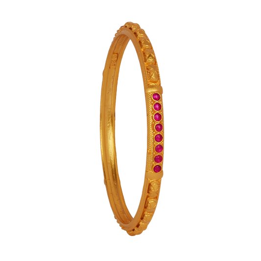 Sleek Gold Bangle with Ruby Line Detailing