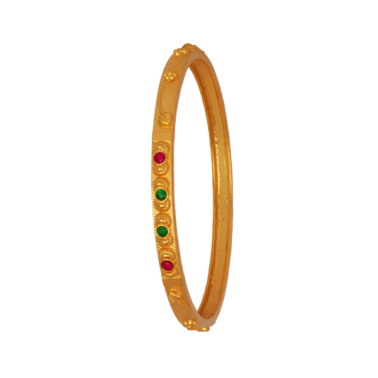 Minimalist Gold Bangle with Ruby and Emerald Highlights