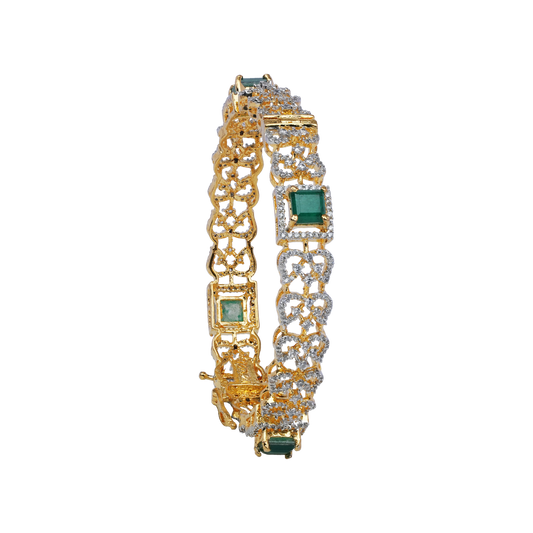 Eira Emerald Filigree Bangle with Dual-Tone Sparkle