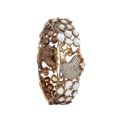 Regal Mayura Bangle with Antique Finish and Kundan Detailing