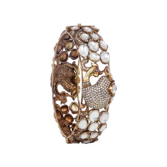 Regal Mayura Bangle with Antique Finish and Kundan Detailing