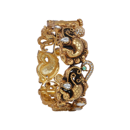 Aadya Gaja Kalai Bangle with Antique Finish and Stone Detailing