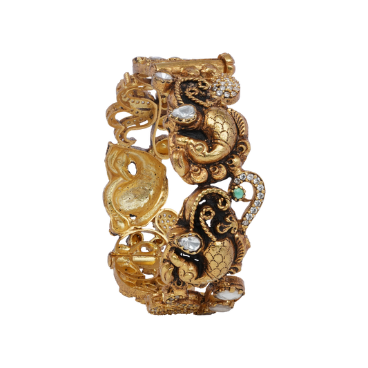 Aadya Gaja Kalai Bangle with Antique Finish and Stone Detailing