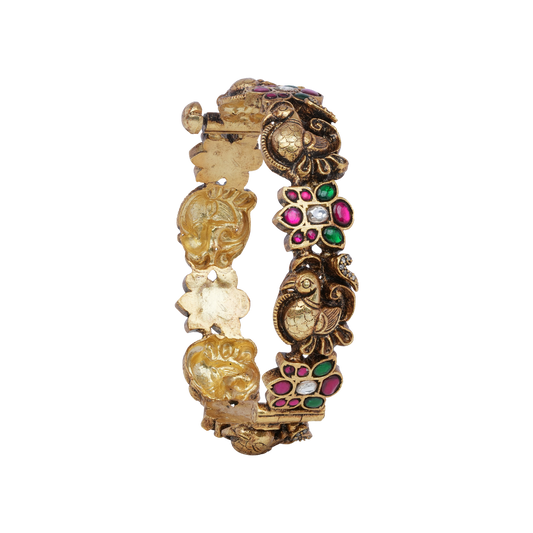 Mythic Mayil Bangle with Ruby-Emerald Floral Enamel Work