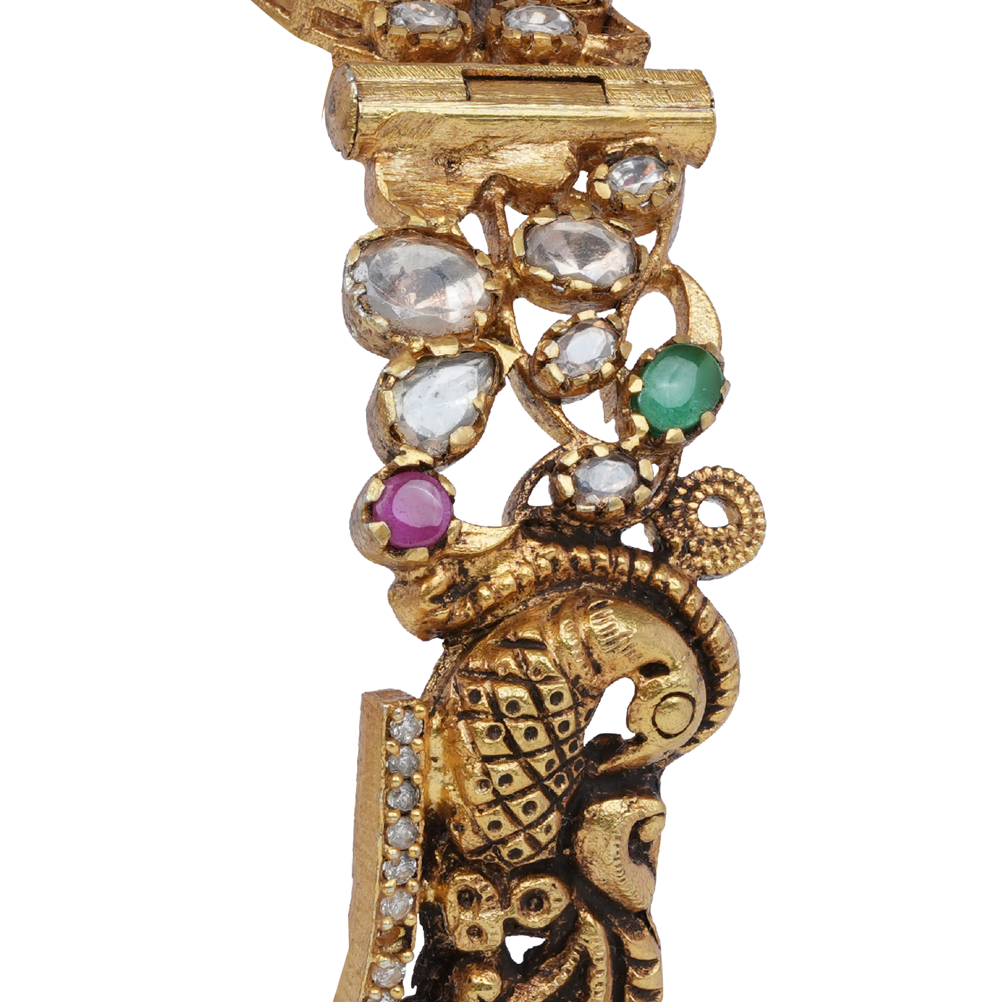 Divine Makara Heritage Bangle with Kundan and Gem Accents