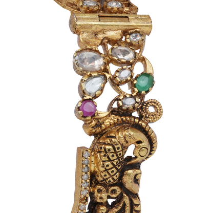Divine Makara Heritage Bangle with Kundan and Gem Accents