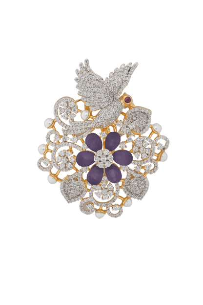 Blossom in Flight: Diamond Dove Brooch with Baby Pink Petal Bloom & Pearl Accents