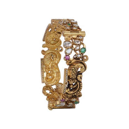 Divine Makara Heritage Bangle with Kundan and Gem Accents