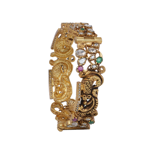 Divine Makara Heritage Bangle with Kundan and Gem Accents