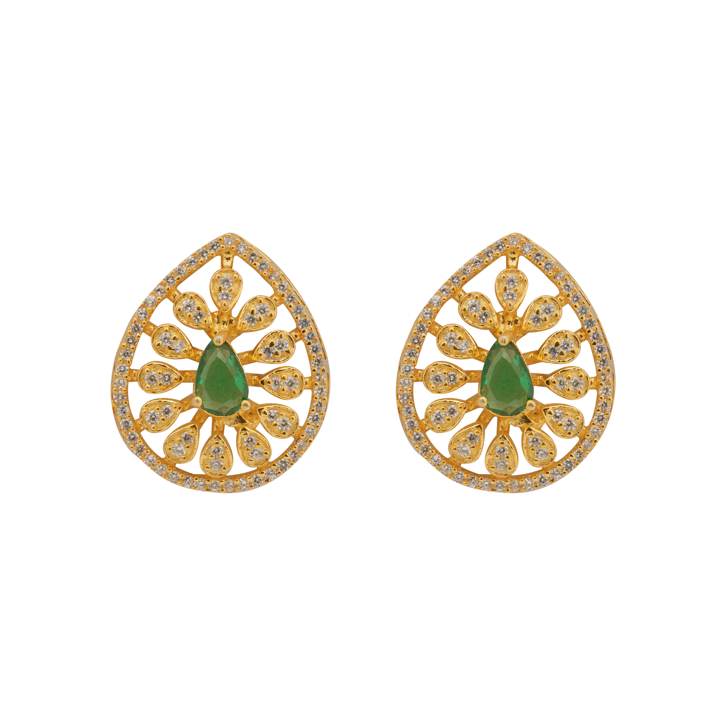 Emerald Radiance Teardrop Studs in Antique Gold