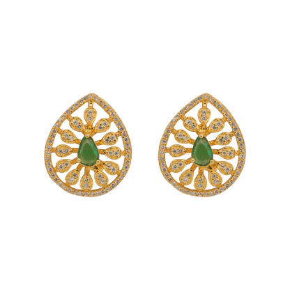 Emerald Radiance Teardrop Studs in Antique Gold