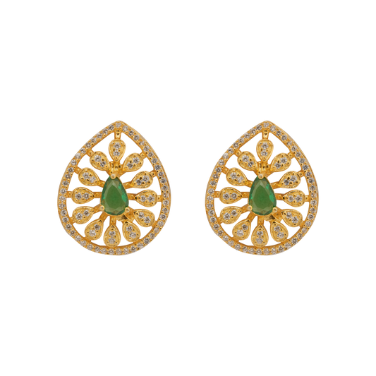 Emerald Radiance Teardrop Studs in Antique Gold