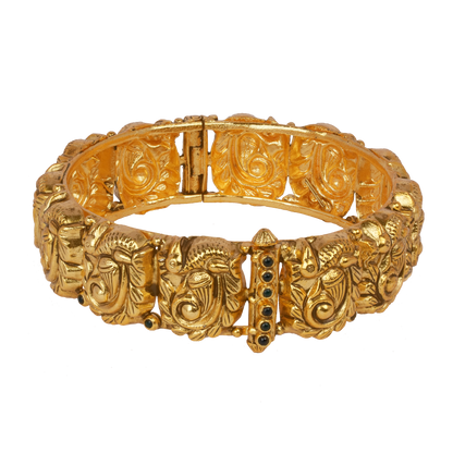 Mythical Peacock Gold Bangle with Emerald Detailing