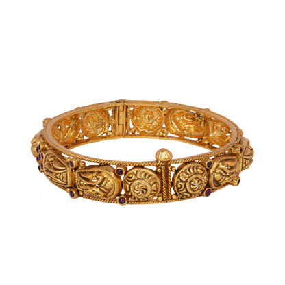 Antique Spiral and Paisley Gold Bangle with Ruby Embellishments