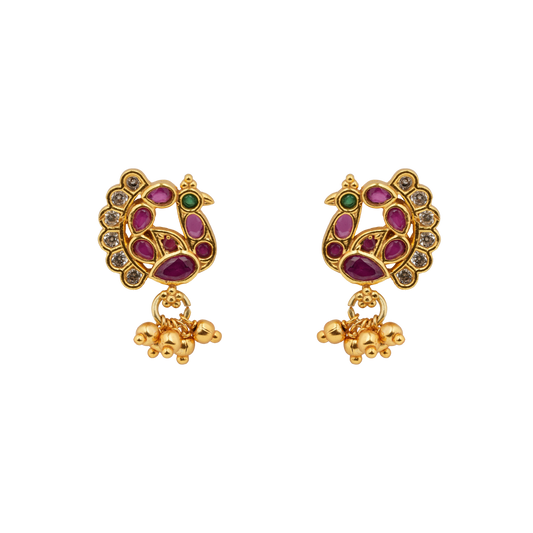 Peacock Royale Earrings with Ruby Pink Accents
