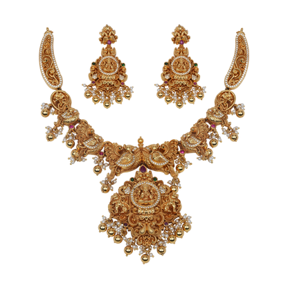 Divya Devi Temple Jewellery Set with Lakshmi Motif and Pearl Dangles