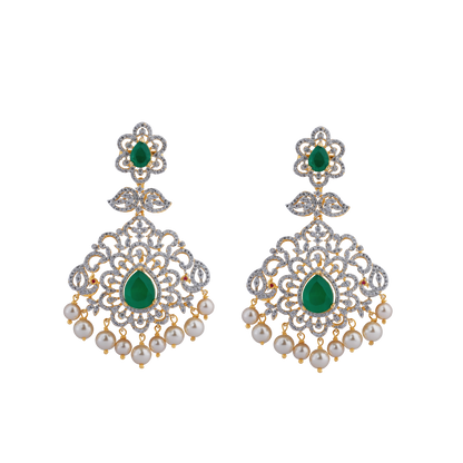 Majestic Emerald & Pearl Chandbali Earrings