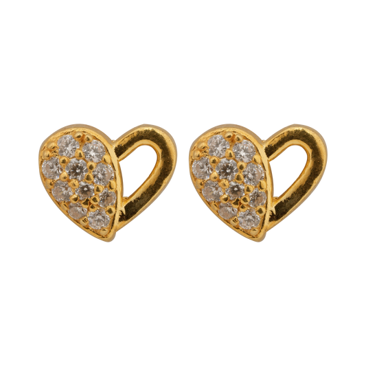 Open Heart Gold Studs with Crystal Embellishments