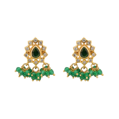 Padma Emerald Drop Earrings with Floral Radiance