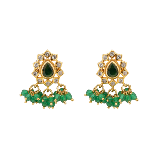 Padma Emerald Drop Earrings with Floral Radiance
