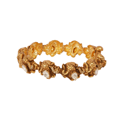 Mythical Makara Gold Bangle with Polki Diamond Accents