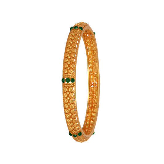 Textured Gold Bangle with Emerald Bead Accents
