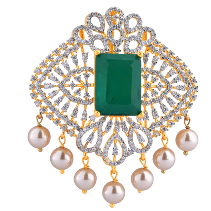 Scarlet Sovereign: Ruby Red Statement Brooch with Diamond Detailing & Pearl Drops