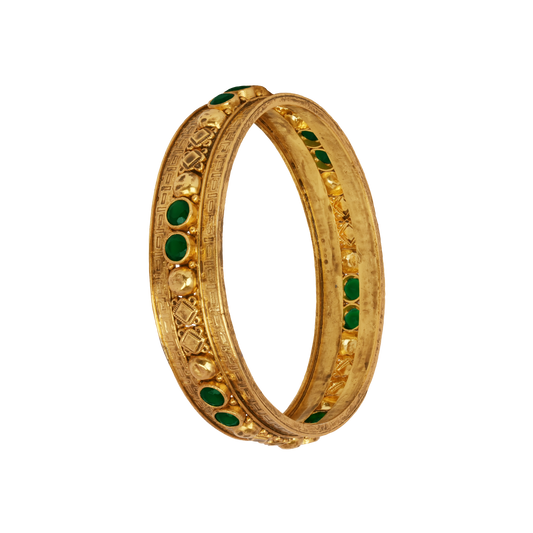 Regal Heritage Gold Bangle with Emerald Accents