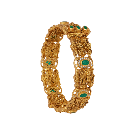 Mythical Vines Gold Bangle with Emerald and Diamond Accents