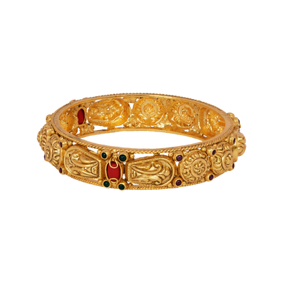Royal Paisley Gold Bangle with Ruby and Emerald Accents