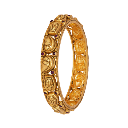 Heritage Paisley Gold Bangle with Ruby Accents