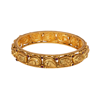 Heritage Paisley Gold Bangle with Ruby Accents