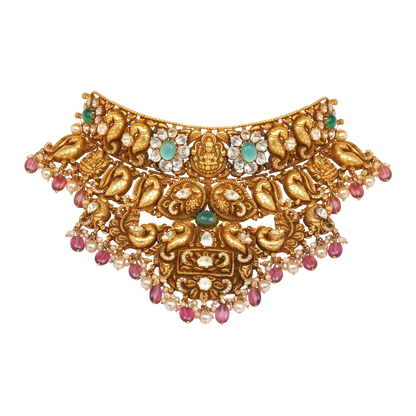 Divine Heritage Temple Necklace with Emerald Accents and Triple-Tiered Motif