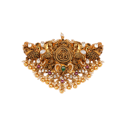 Peacock Emblem Heritage Vanki with Temple Gold Finish and Gem Accents