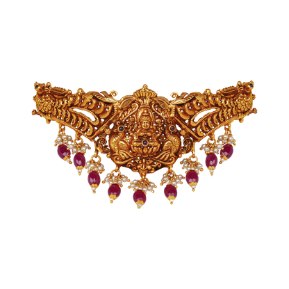 Peacock Vimana Nakashi Choker with Ruby Drops