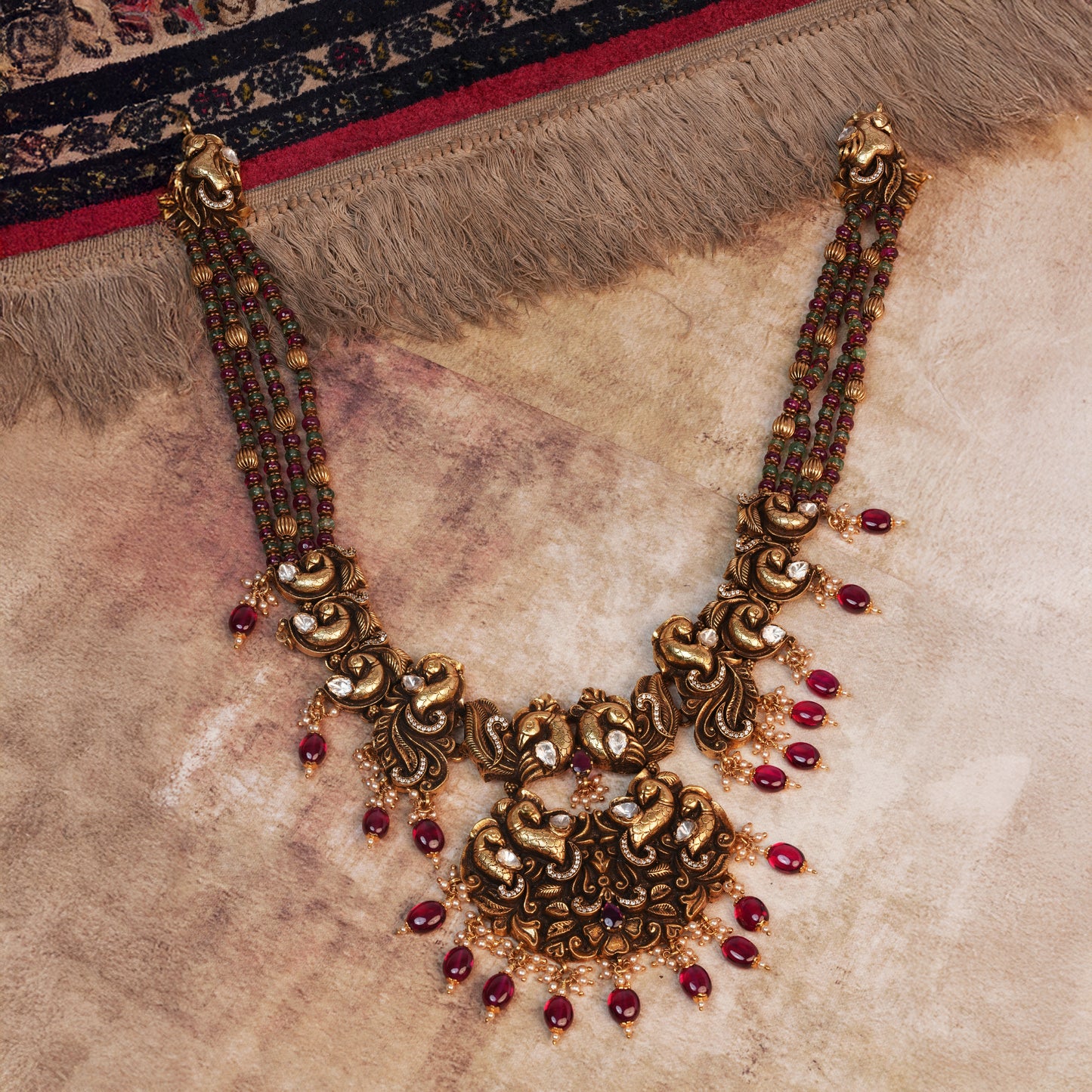 Rudrani Hasli Necklace with Ruby Drops and Yali Motif