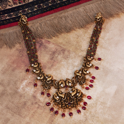 Rudrani Hasli Necklace with Ruby Drops and Yali Motif