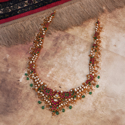 Meher Kundan Peacock Haar with Ruby & Emerald Drops