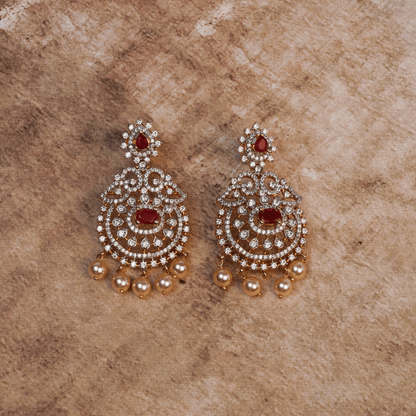 Ishira Ruby Chandbali Earrings with Pearl Drops