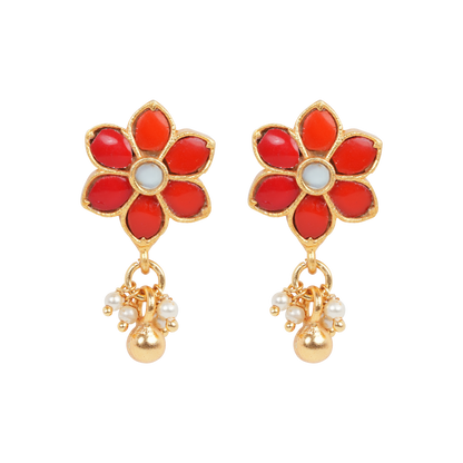 Kamalini Blossom Earrings in Coral Red