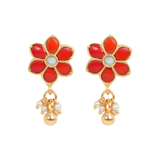 Kamalini Blossom Earrings in Coral Red