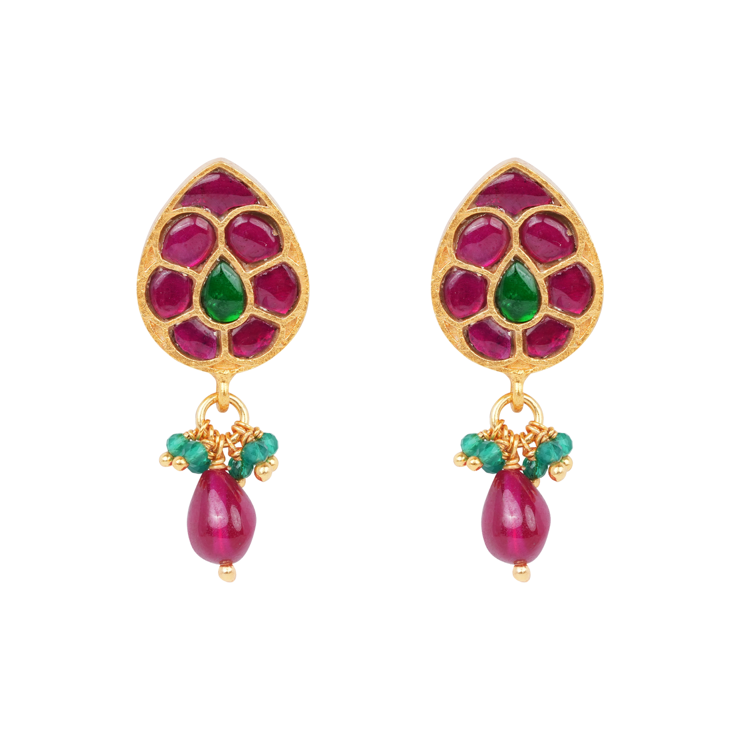 Mayurya Drop Earrings with Ruby & Emerald Tones