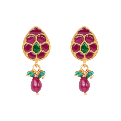 Mayurya Drop Earrings with Ruby & Emerald Tones