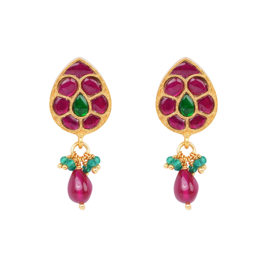 Mayurya Drop Earrings with Ruby & Emerald Tones