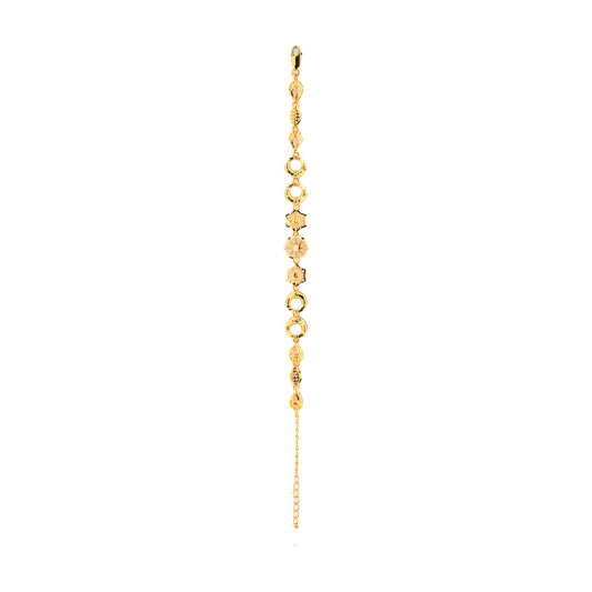 Floral Charm Antique Gold Bracelet with Delicate Link Detailing