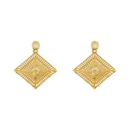 Geometric Lattice Square Drop Earrings in Antique Gold