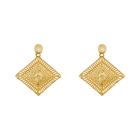 Geometric Lattice Square Drop Earrings in Antique Gold