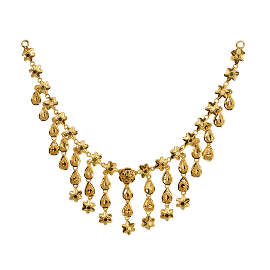 Floral Drop Gold-Finish Necklace with Radiant Teardrop Accents